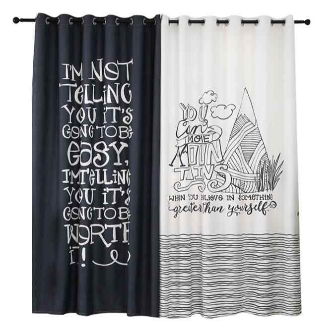 Ins Black And White Letters Printed Curtain Panel For Living Room Bedroom  Blackout Curtains Drapes Window Panel Wide Style New Regarding Grey Printed Curtain Panels (View 26 of 48)