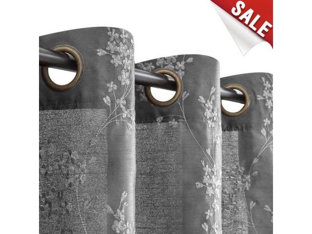 Jinchan Faux Silk Floral Embroidered Grommet Top Curtains For Bedroom  Embroidery Curtain For Living Room, 2 Panels,63" Grey – Newegg With Regard To Ofloral Embroidered Faux Silk Window Curtain Panels (View 35 of 50)
