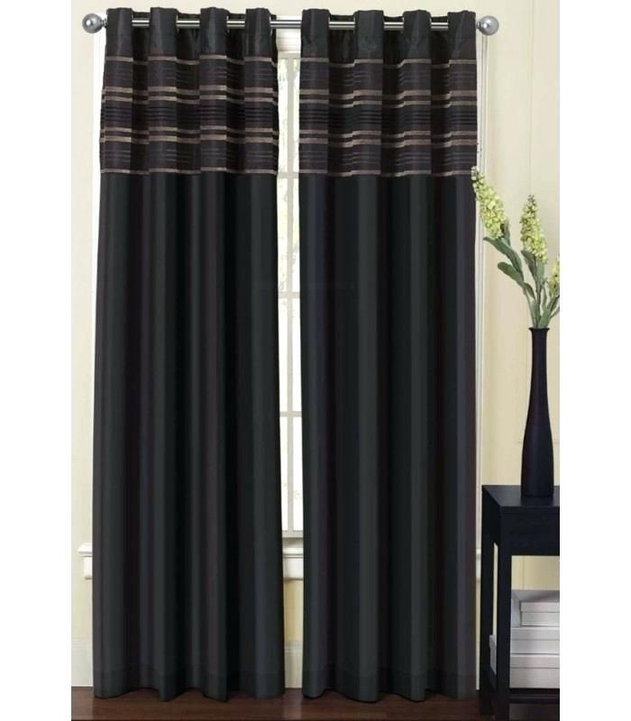 Lined Grommet Curtains Black Faux Silk With Window Curtain With Lined Grommet Curtain Panels (Photo 29 of 31)