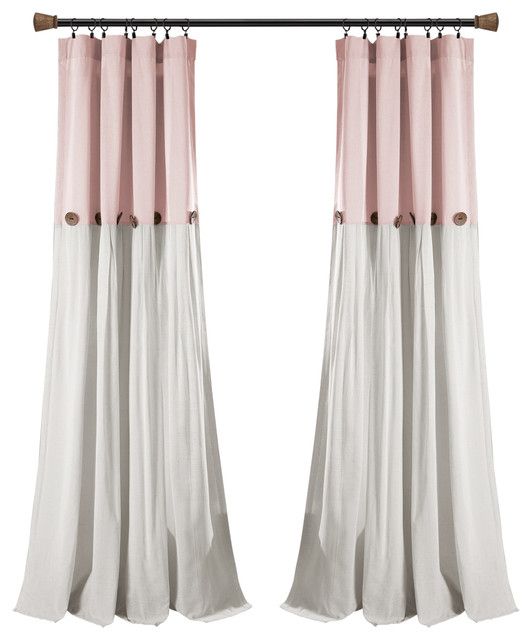 Linen Button, Blush/white, Single, 40"x84" In Signature French Linen Curtain Panels (Photo 17 of 50)