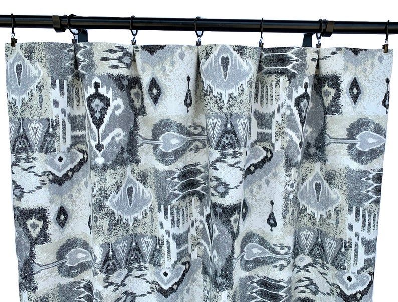 Magnolia Curtains, Ikat Curtains, 2 Curtain Panels, Grey And Black  Curtains, Home Decor, Geometric Curtain, 90's Curtains, Mid Century With Regard To Ikat Blue Printed Cotton Curtain Panels (View 28 of 50)