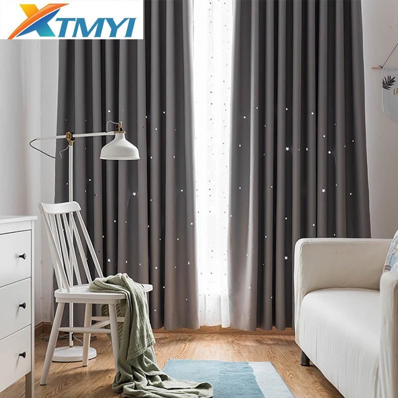 Modern Hollow Star Faux Linen Blackout Curtains For The Bedroom Window  Curtains For Living Room Custom Made With Regard To Faux Linen Blackout Curtains (View 9 of 50)