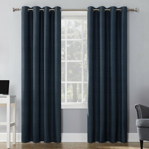 Navy Patterned Curtains | Wayfair For Ombre Stripe Yarn Dyed Cotton Window Curtain Panel Pairs (Photo 12 of 31)