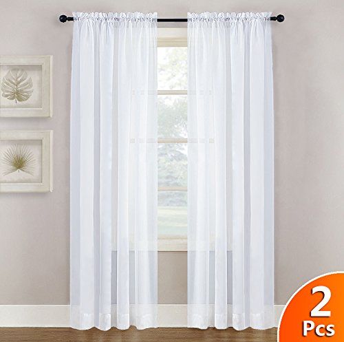 Nicetown White Sheer Curtains Panels 84 Window Treatment Rod Pocket Sheer  Voile Drapes/yarn For Bedroom (one Pair, W55 X L84, White) With Regard To Elegant Comfort Window Sheer Curtain Panel Pairs (Photo 42 of 50)