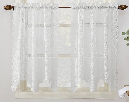 No. 918 Alison Rod Pocket Lace Tier Set 58"x24" White | Ebay For Alison Rod Pocket Lace Window Curtain Panels (Photo 14 of 44)