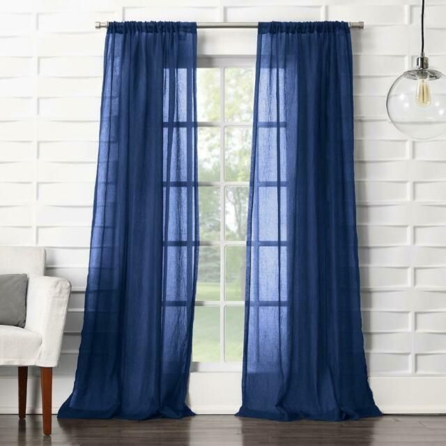 No. 918 Avril Crushed Sheer Rod Pocket Curtain Panel Blue 50" X 63" 1 Panel With Regard To Erica Crushed Sheer Voile Grommet Curtain Panels (Photo 43 of 50)