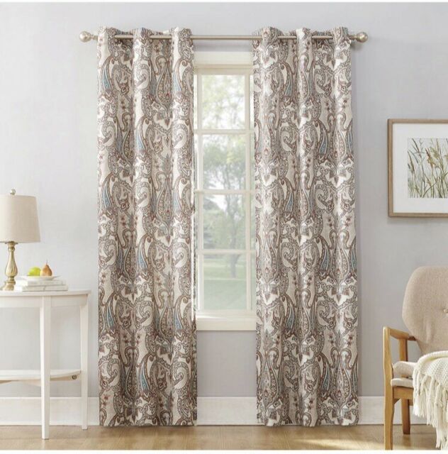 No. 918 Valerie Wallace Paisley Print One Grommet Curtain Panel, 40" X 84" Within Fretwork Print Pattern Single Curtain Panels (Photo 14 of 46)