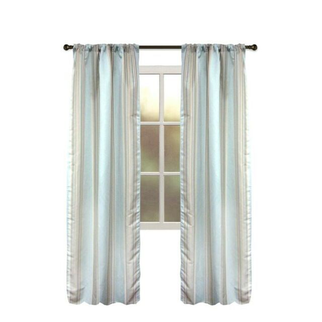 One Allen + Roth Northfield Aqua Stripe Tan Blue Thermal Panel Drape  Curtain 84l With Valencia Cabana Stripe Indoor/outdoor Curtain Panels (View 19 of 37)