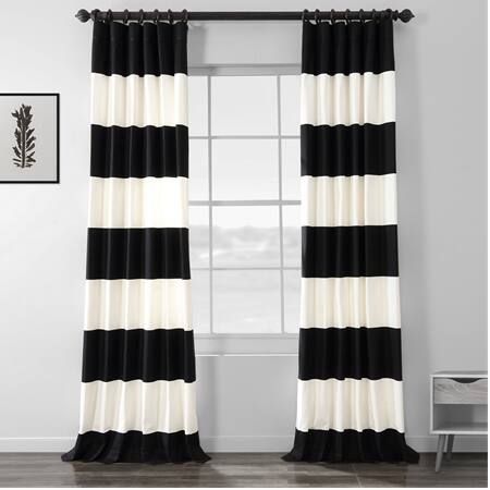 Onyx Black & Off White Horizontal Stripe Curtain – Awning Regarding Vertical Colorblock Panama Curtains (View 46 of 50)