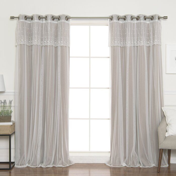 Ozias Tulle And Linen Look Solid Color Room Darkening Thermal Grommet  Curtain Panels Throughout Tulle Sheer With Attached Valance And Blackout 4 Piece Curtain Panel Pairs (Photo 18 of 50)