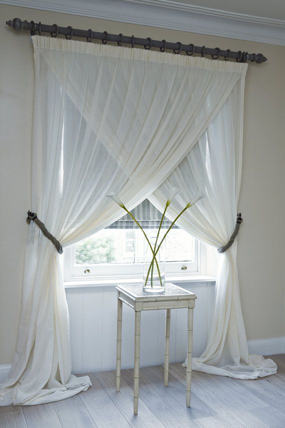 Pair (2 Panels) Unlined Semi Sheer, White Linen Curtains Inside Elegant Comfort Window Sheer Curtain Panel Pairs (View 36 of 50)