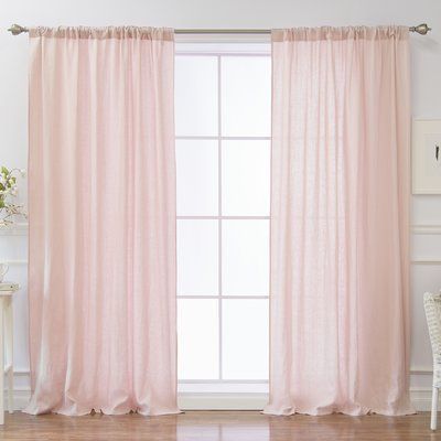 Pink 96 In. L Abelia Belgian Flax Linen Romantic Tie Top With Regard To Ladonna Rod Pocket Solid Semi Sheer Window Curtain Panels (Photo 11 of 47)