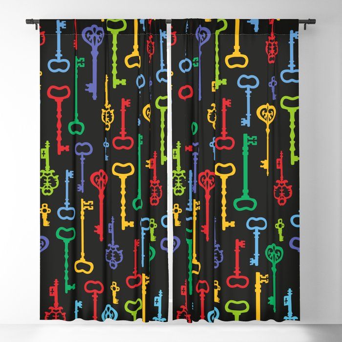 Rainbow Vintage Keys Pattern Blackout Curtainxooxoo Pertaining To Keyes Blackout Single Curtain Panels (View 5 of 50)