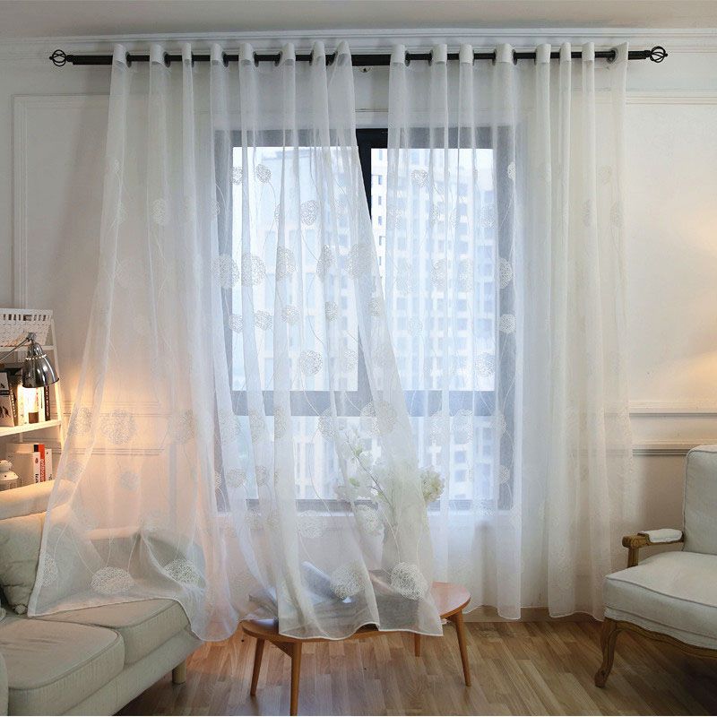 Romantic Cheap White Semi Embroidered Patterned Chiffon In Ombre Embroidery Curtain Panels (Photo 44 of 50)
