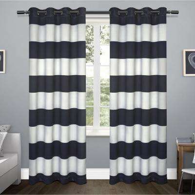 Rugby Sateen 52 In. W X 84 In. L Woven Blackout Grommet Top Curtain Panel  In Navy (2 Panels) Regarding Twig Insulated Blackout Curtain Panel Pairs With Grommet Top (Photo 7 of 50)