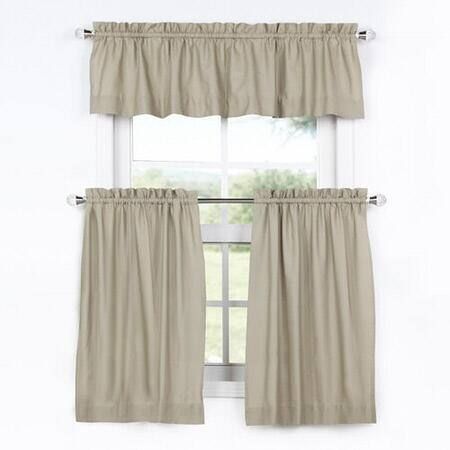 Sandstone Solid Cotton Kitchen Tier Curtain & Valance Set Intended For Montpellier Striped Linen Sheer Curtains (View 39 of 50)