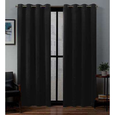 Sateen 52 In. W X 108 In. L Woven Blackout Grommet Top Curtain Panel In  Black (2 Panels) With Regard To Warm Black Velvet Single Blackout Curtain Panels (Photo 28 of 48)