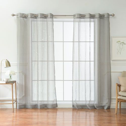 Sheer Star Gray 84 X 52 In. Cut Out Curtains In Ruffle Diamond Curtain Panel Pairs (Photo 15 of 50)
