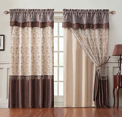 Single Window Curtain Panel: 2 Layer , Gold Brown Embroidered Sheer 55"w X  90"l | Ebay Pertaining To Elegant Comfort Window Sheer Curtain Panel Pairs (View 27 of 50)