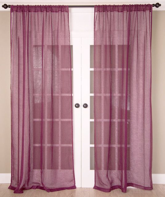 Solid Linen Sheer Plum Curtain Panel, 96" Throughout Signature French Linen Curtain Panels (View 45 of 50)