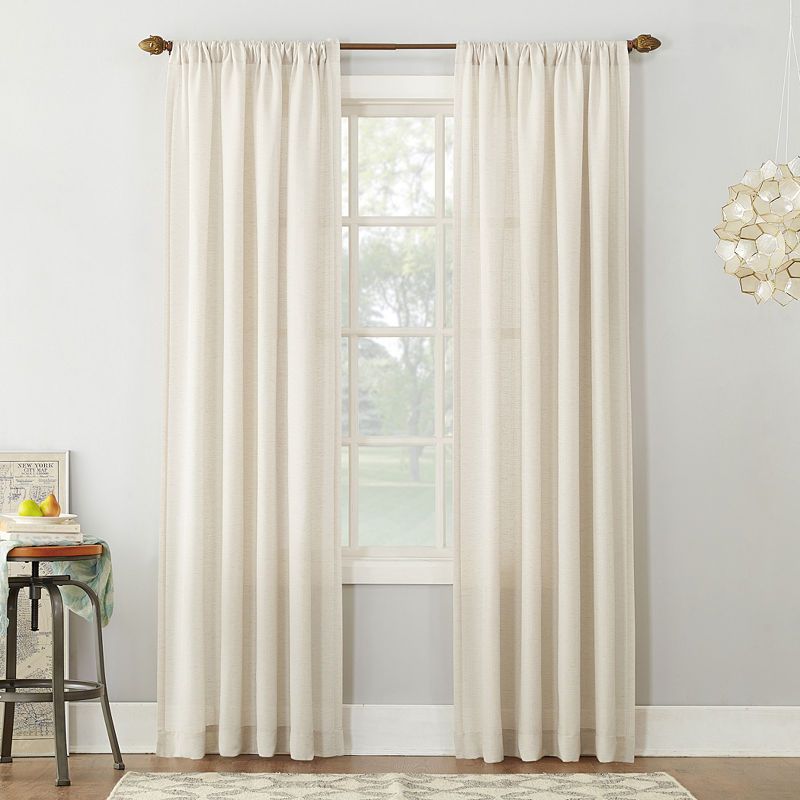 Sun Zero Linen Blend Textured Sheer Rod Pocket Curtain Panel – No. 918  (100% Polyester) Within Cooper Textured Thermal Insulated Grommet Curtain Panels (Photo 16 of 50)