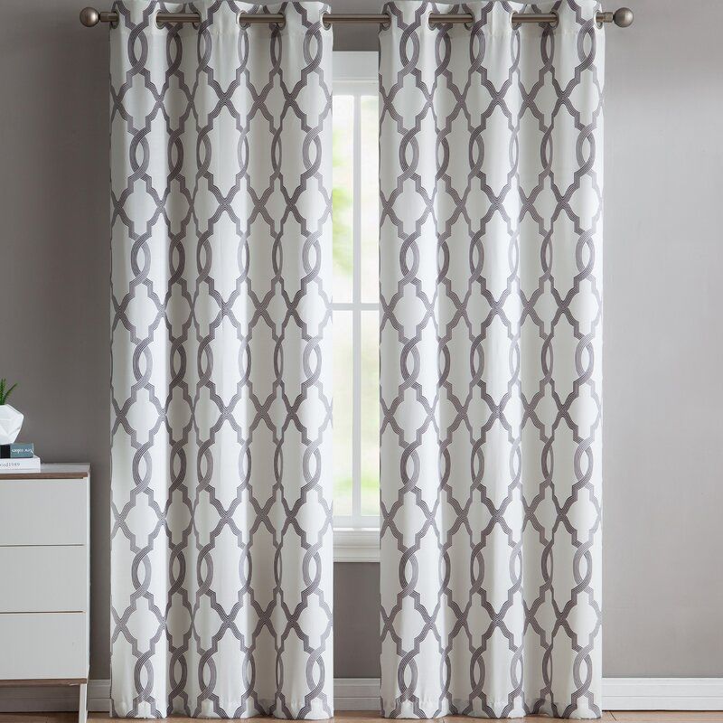Torr Geometric Semi Sheer Grommet Curtain Panels With Regard To Fretwork Print Pattern Single Curtain Panels (Photo 18 of 46)