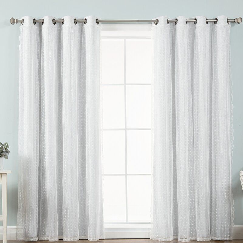 Tulle Lace Polka Dots Blackout Thermal Grommet Curtain Panels In Tulle Sheer With Attached Valance And Blackout 4 Piece Curtain Panel Pairs (View 37 of 50)