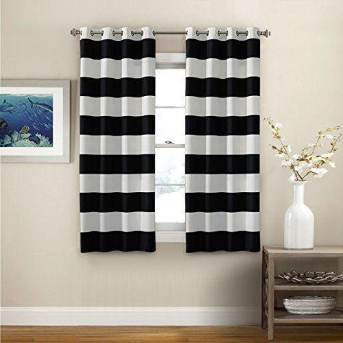 Turquoize Striped Pattern Thermal Insulated Blackout In Insulated Grommet Blackout Curtain Panel Pairs (Photo 3 of 50)