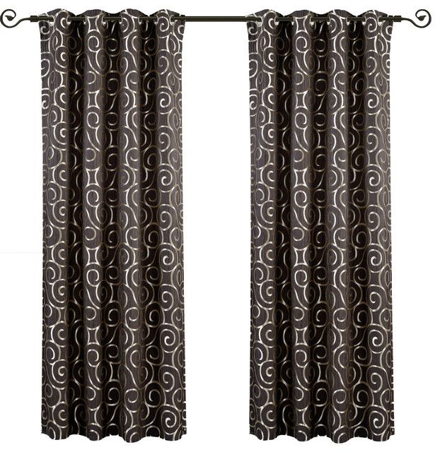 Tuscany Grommet Top Jacquard Panels, Set Of 2, Chocolate, 104"x63", Set Of 2 Throughout Tuscan Thermal Backed Blackout Curtain Panel Pairs (Photo 4 of 46)