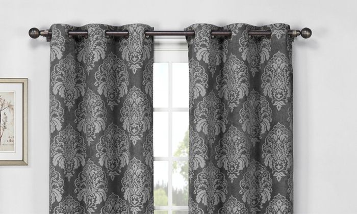 Wexley Home Blackout Woven Damask 76"x84" Grommet Panel Pair Intended For Thermal Woven Blackout Grommet Top Curtain Panel Pairs (Photo 21 of 43)