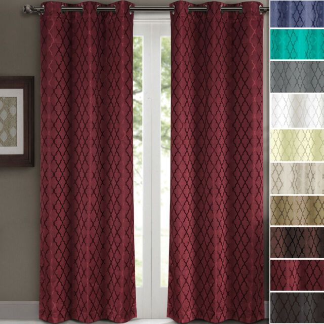Willow Geometric Jacquard Thermal Insulated Blackout Curtains Set Of 2  Panels Within Tuscan Thermal Backed Blackout Curtain Panel Pairs (View 7 of 46)