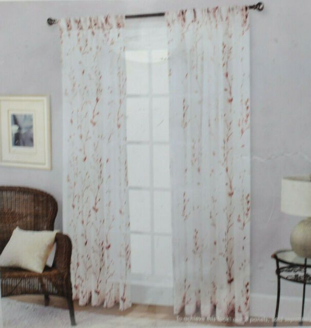Willow Print Pinch Pleat 95 Inch Sheer Window Curtain Panel Pertaining To Willow Rod Pocket Window Curtain Panels (View 29 of 46)