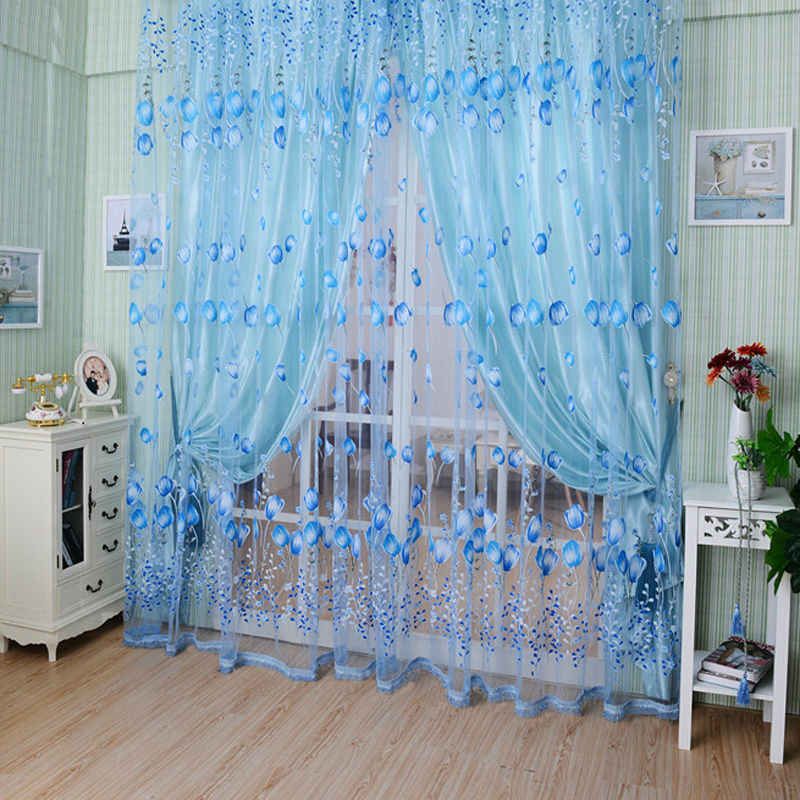 1pc Window Curtains Sheer Voile Tulle For Bedroom Living Intended For Window Curtains Sets With Colorful Marketplace Vegetable And Sunflower Print (View 19 of 30)