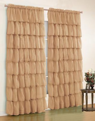 2 Pc.gypsy Crushed Voile Sheer Ruffled Window Curtain Treatment Panel  Drape Gold | Ebay Inside Elegant Crushed Voile Ruffle Window Curtain Pieces (Photo 10 of 45)