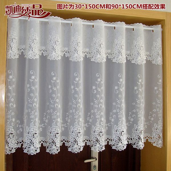 2019 Countryside Half Curtain Luxurious Embroidered Window Valance Lace Hem  Coffee Curtain For Kitchen Cabinet Door A 114 From Waxer, $20.52 | Within Embroidered 'coffee Cup' 5 Piece Kitchen Curtain Sets (Photo 12 of 30)