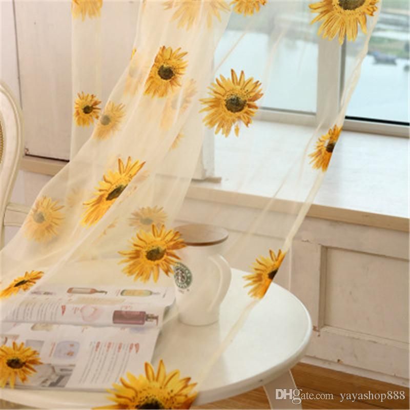 2019 New Curtain Transparent Screen Sunflower Printed Colorful Window Door  Curtain For Home Party Living Room Decorations Wholesale H101 In Traditional Tailored Window Curtains With Embroidered Yellow Sunflowers (Photo 27 of 30)
