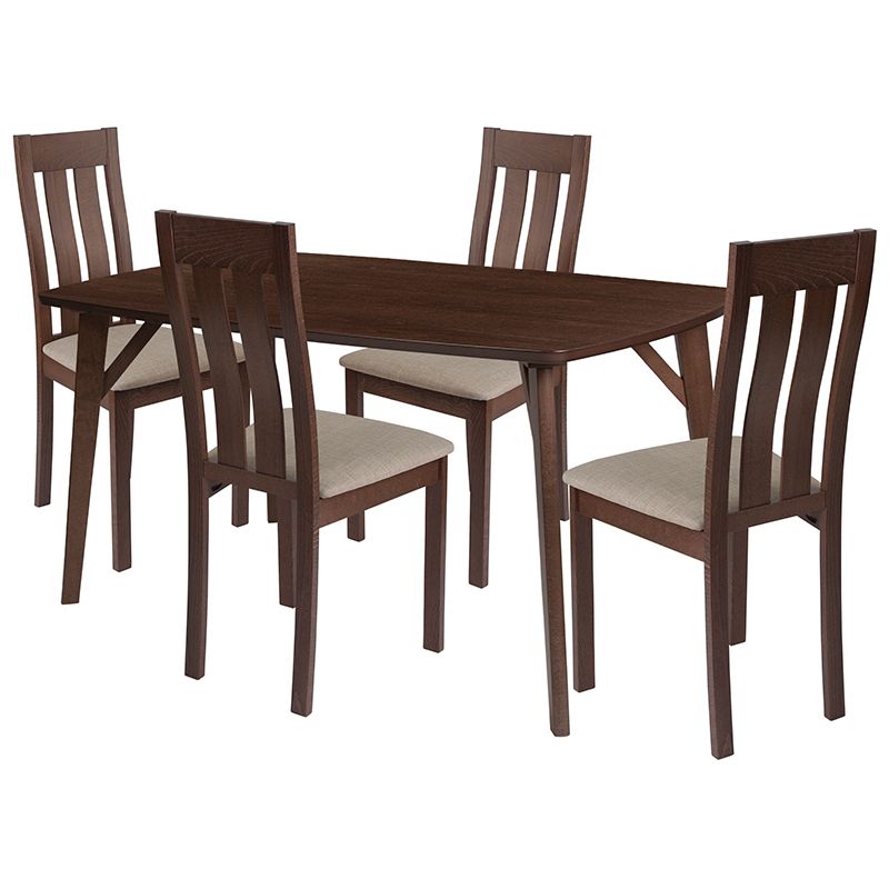 2020 Avondale Dining Tables Throughout Avondale 5 Piece Walnut Wood Dining Table Set With Vertical Slat Back Wood  Dining Chairs – Padded Seats (Photo 11 of 20)