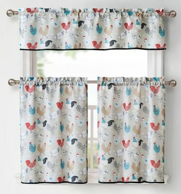 3 Pc Kitchen Curtains Set: 2 Tiers (28"x36") & Valance (56 With Twill 3 Piece Kitchen Curtain Tier Sets (View 9 of 42)