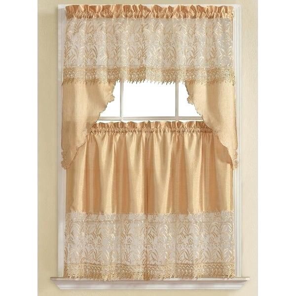 3 Piece Kitchen Curtain Set – Freddybeach.co In Urban Embroidered Tier And Valance Kitchen Curtain Tier Sets (Photo 14 of 30)