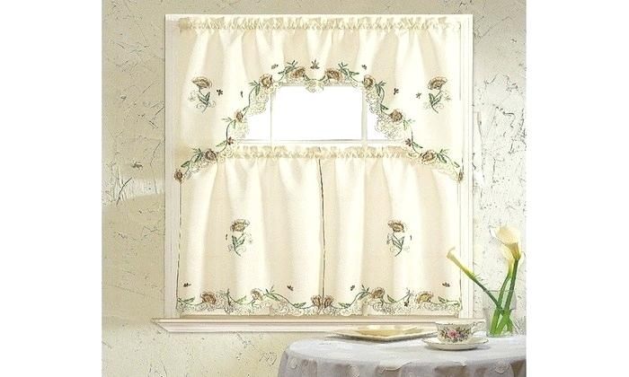 3 Piece Kitchen Curtain Set – Freddybeach.co Within Chateau Wines Cottage Kitchen Curtain Tier And Valance Sets (Photo 4 of 30)