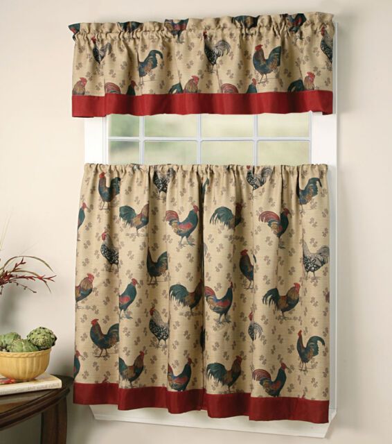 3 Piece Kitchen Curtain With Swag And Tier Window Treatment Set Chef  Sunflower Throughout Chocolate 5 Piece Curtain Tier And Swag Sets (View 19 of 30)