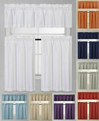 3 Piece Pleated Ruffle Faux Silk Solid Kitchen Window Inside Faux Silk 3 Piece Kitchen Curtain Sets (View 15 of 44)