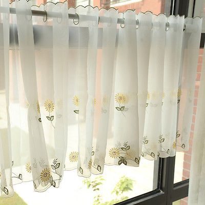 69" W Daisy Grommet Vintage Kitchen Sheer Cafe Curtains White Sheer Tier  Curtain | Ebay Throughout Spring Daisy Tiered Curtain 3 Piece Sets (Photo 6 of 30)