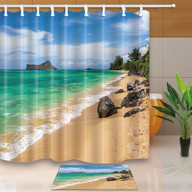 72 Bathroom Waterproof Fabric Shower Curtain Polyester 12 Regarding Vintage Sea Shore All Over Printed Window Curtains (View 19 of 47)