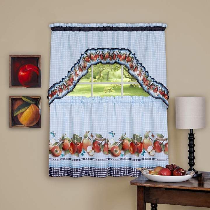 Achim 3 Piece Golden Apple Tier Swag Kitchen Window Curtain Regarding Top Of The Morning Printed Tailored Cottage Curtain Tier Sets (View 19 of 50)