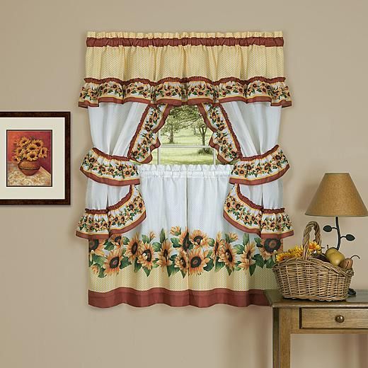 Achim Black Eyed Susan Cottage Window Curtain Set | Bathroom Regarding Traditional Tailored Tier And Swag Window Curtains Sets With Ornate Flower Garden Print (View 4 of 30)