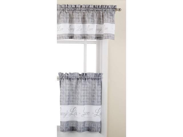 Achim Home Furnishings Achim Home Imports Live, Love, Laugh Window Curtain  Tier Pair And Valance Set, Pair & Valance 58" X 24", Grey – Newegg For Grey Window Curtain Tier And Valance Sets (Photo 2 of 50)