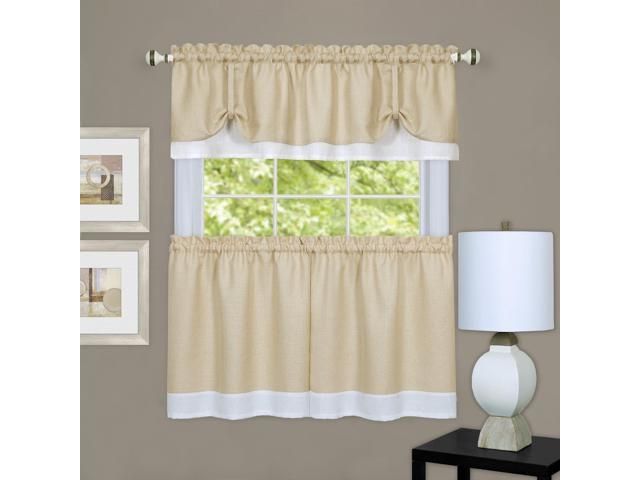 Achim Home Furnishings Drtv36tw12 Darcy Window Curtain Tier Pair & Valance  Set, 58" X 36" With 14" Valance, Tan/white, Pair, Tan & White – Newegg For Window Curtain Tier And Valance Sets (View 38 of 50)