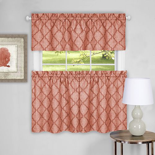 Achim Importing Company Colby Orange 58 X 24 In. Window Curtain Tier Pair  And Valance Set For Live, Love, Laugh Window Curtain Tier Pair And Valance Sets (Photo 28 of 50)