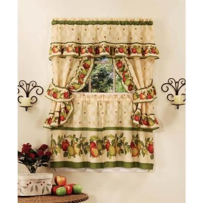 Achim Semi Opaque 57 In. X 36 In. Apple Orchard Printed In Delicious Apples Kitchen Curtain Tier And Valance Sets (Photo 24 of 30)
